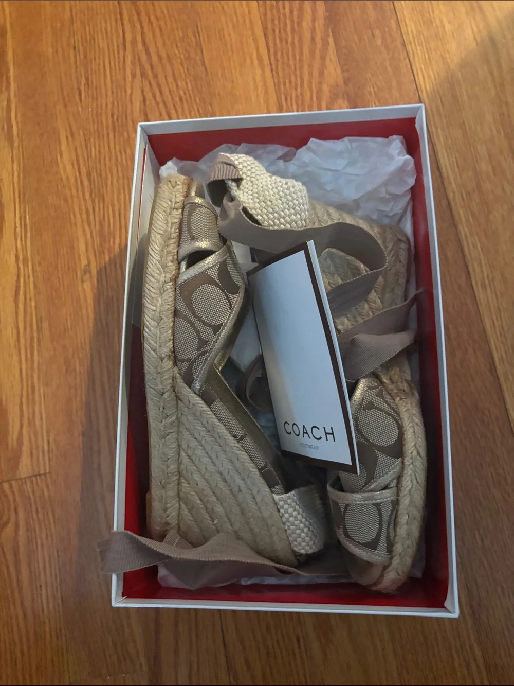 Coach Brown Signature Canvas Espadrille Lace-Up Wedges